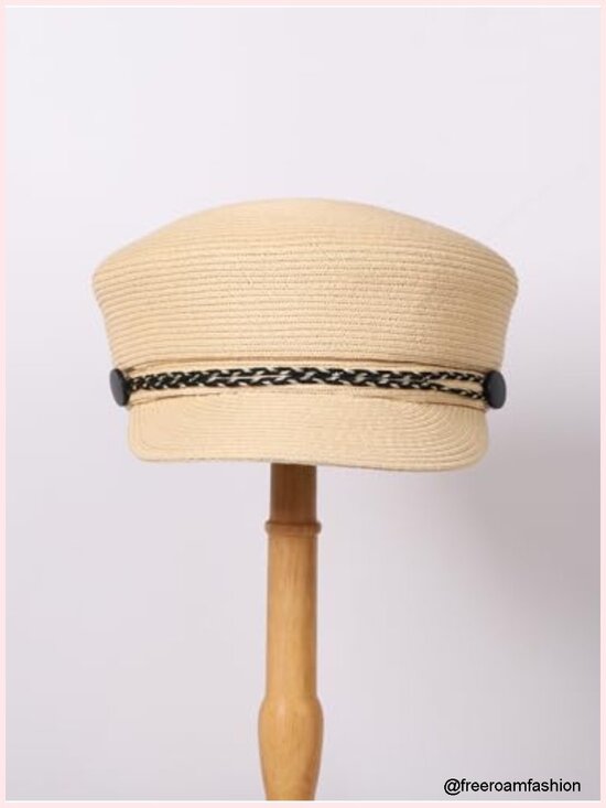 Newsboy Pillbox Hat with Ribbon Button Wide Brim Sun Protection Cocktail Church main image 5